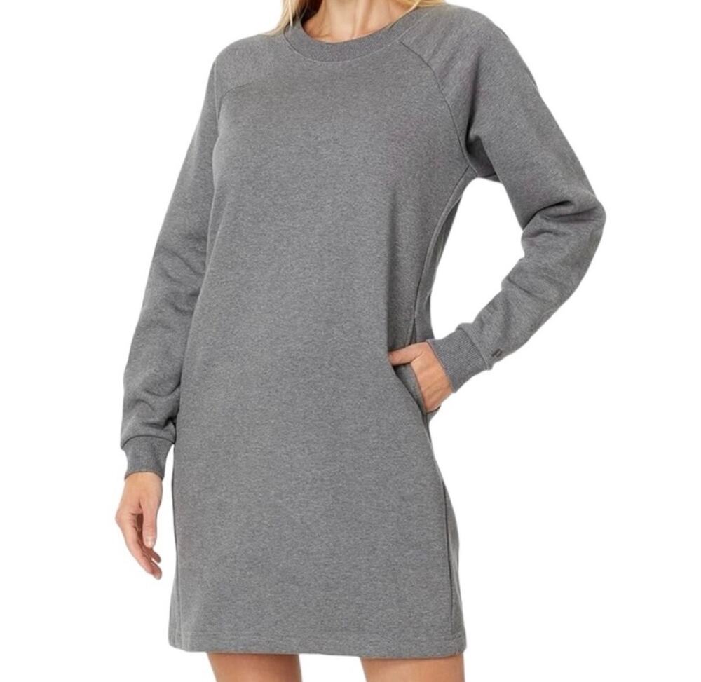 Pact Courtside Sweatshirt Dress Gray Large Long Sleeve Organic Cotton Casual